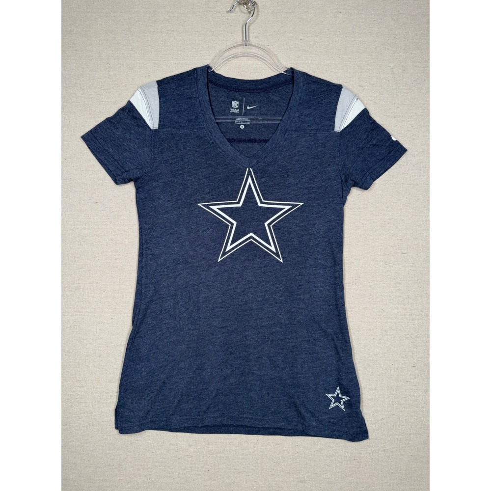 Nike NFL Dallas Cowboys Womens V-Neck T-Shirt Navy Blue Star Logo Size Small